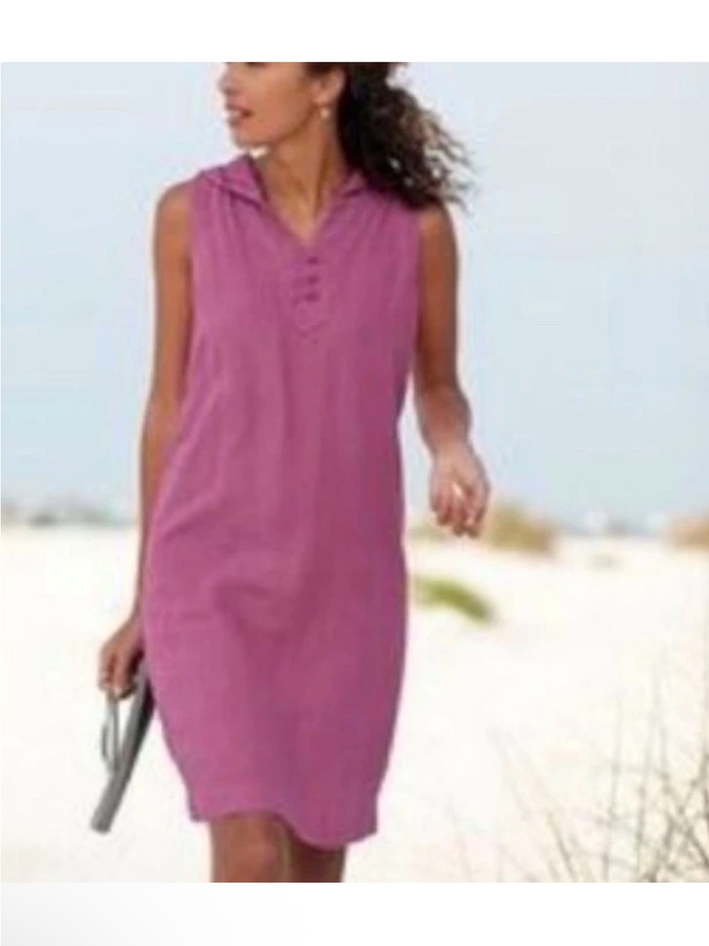 J. Jill Sleeveless Hooded Dress in Raspberry 100% Linen